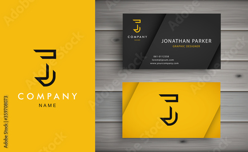 Clean and stylish logo forming the letter J with business card templates. Modern Logotype design for corporate branding.