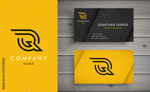 Clean and stylish logo forming the letter Q with business card templates. Modern Logotype design for corporate branding.