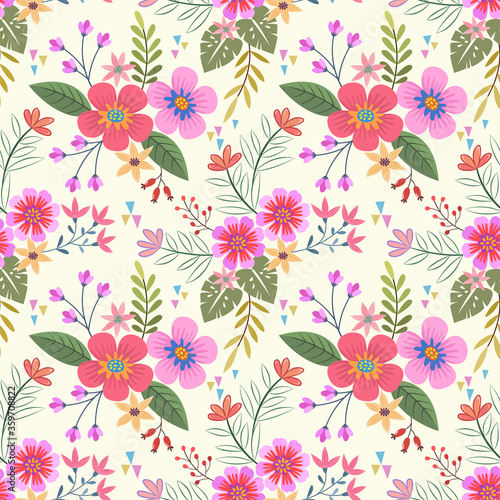 Colorful hand drawn flowers seamless pattern vector design.