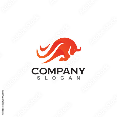 Red Orange bull attack logo design template