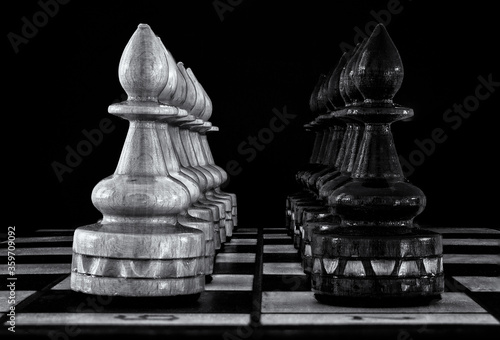 Chess pieces in black and white 
