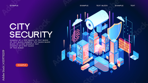 Security control concept. Secure infographic. Concept with technology system. 3d isometric vector illustration.