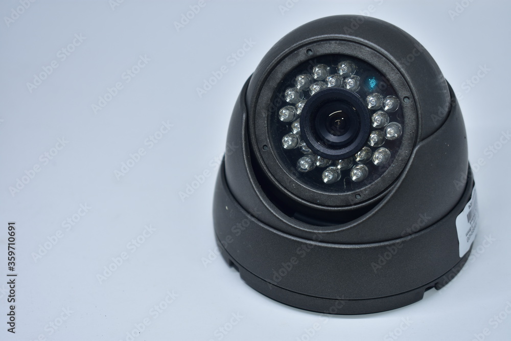 CCTV system security. Close-up round CCTV camera isolated on white background with copy space CCTV system security. Close-up round CCTV camera isolated on white background with copy space