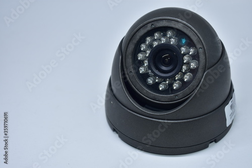 CCTV system security. Close-up round CCTV camera isolated on white background with copy space