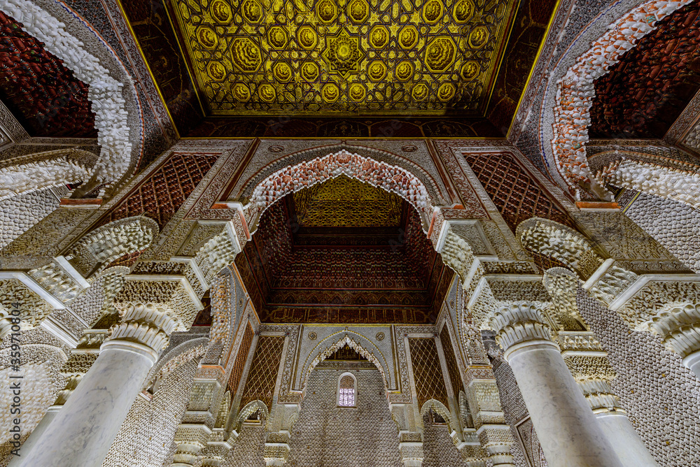The Saadian tombs are sepulchres in Marrakech, Morocco, which date to time of the Saadian dynasty sultan Ahmad al-Mansur.	