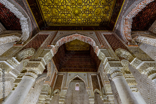 The Saadian tombs are sepulchres in Marrakech, Morocco, which date to time of the Saadian dynasty sultan Ahmad al-Mansur.	 photo