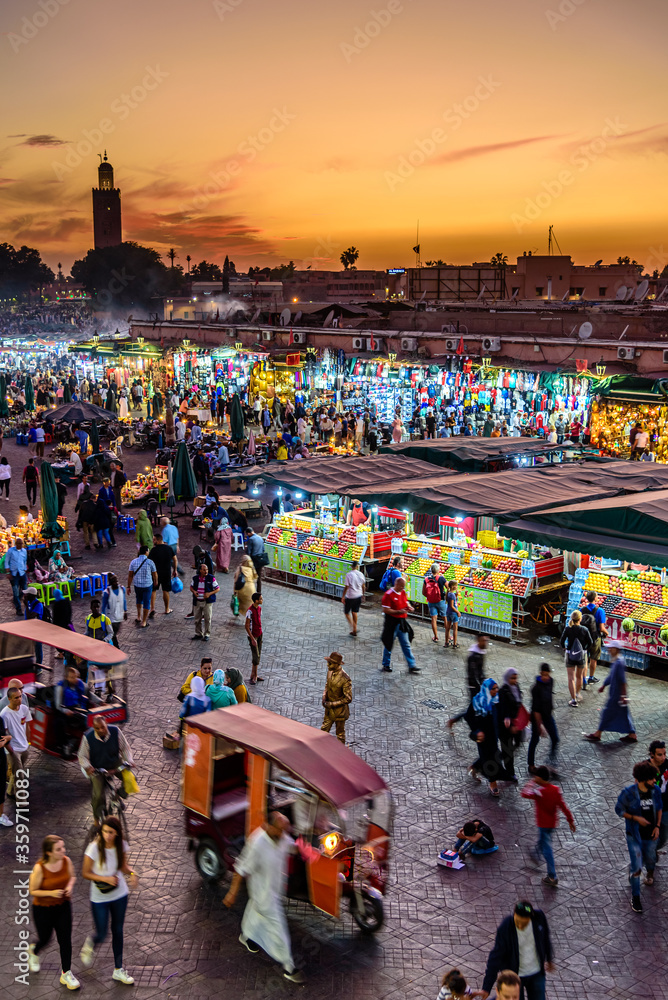 Jemaa el-Fnaa is a square and market place in Marrakesh's medina quarter (old city). It remains the main square of Marrakesh.
