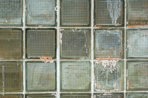 Old worn glass blocks wall texture 