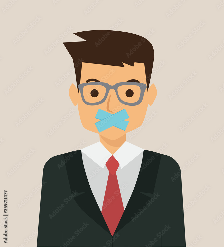businessman with tape on mouth, vector illustration