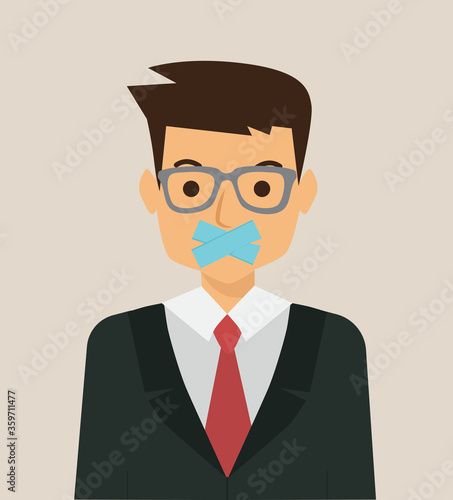 businessman with tape on mouth, vector illustration