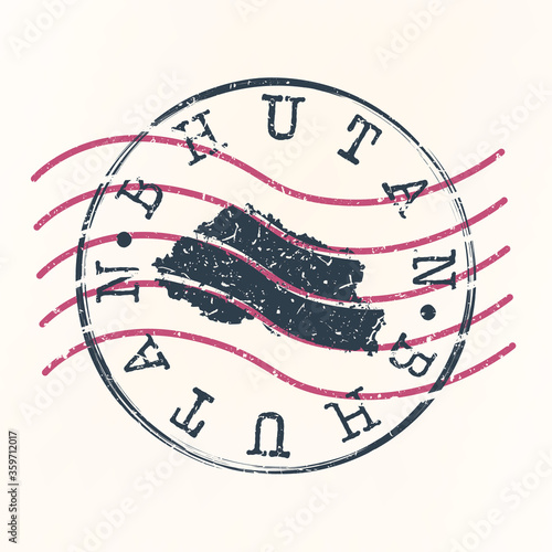 Bhutan Stamp Postal. Map Silhouette Seal. Passport Round Design. Vector Icon. Design Retro Travel.