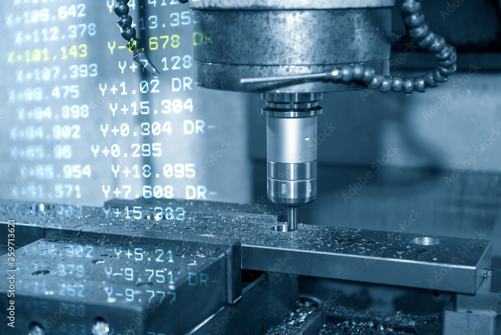 The abstract scene of CNC milling machine and the G-code data ...