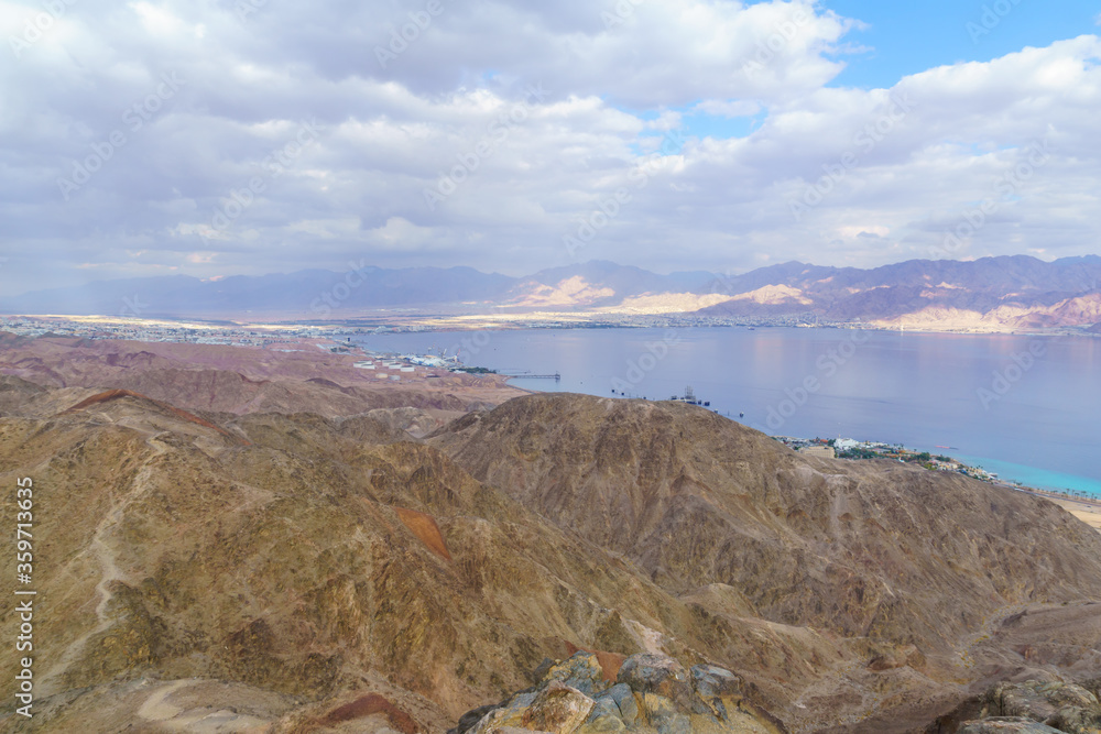 Mount Tzfahot and the gulf of Aqaba