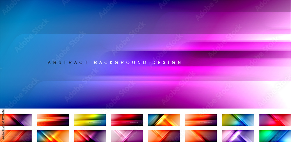 Collection of neon shiny lines on liquid color gradients abstract backgrounds. Dynamic shadows and lights templates for text