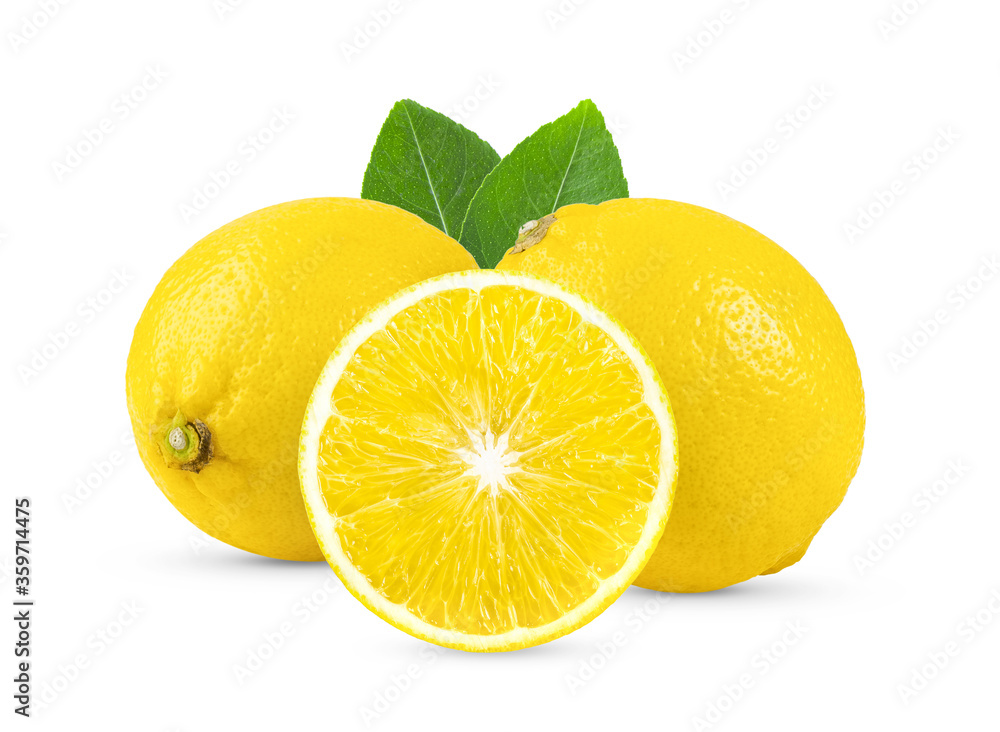lemon with leaf on white background
