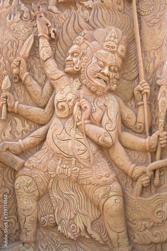 Thai angel sculptures stucco on the temple walls © serra715