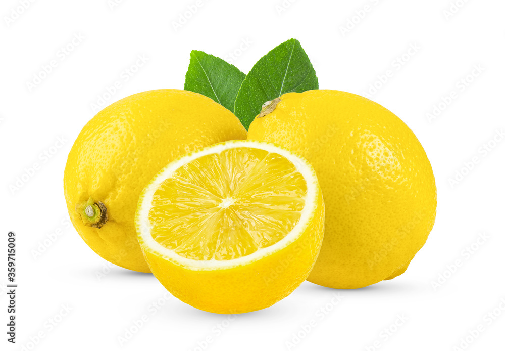 lemon with leaf on white background