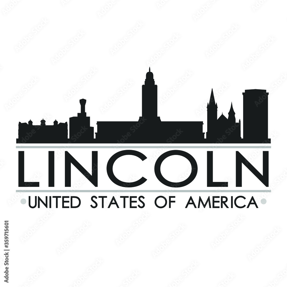 Lincoln Skyline Silhouette Design City Vector Art Famous Buildings