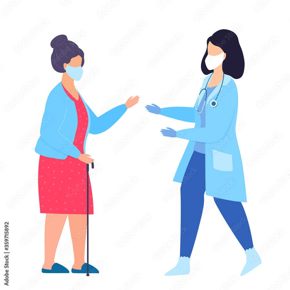 Elderly woman at a doctor's appointment during the coronavirus pandemic. Сovid-19 Elderly woman at a doctor's appointment during the coronavirus pandemic. Сovid-19