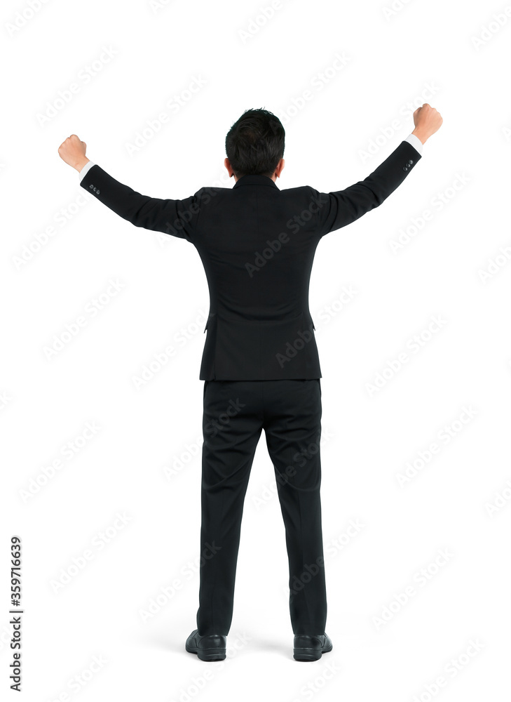 Rear view of success businessman with his arms isolated white background. Rear view of success businessman with his arms isolated white background.