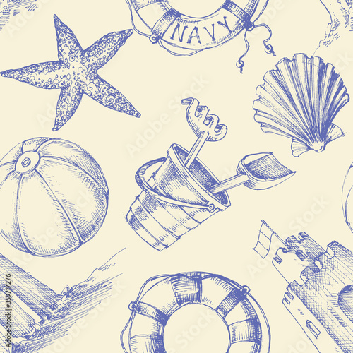 Summer seaside holidays and beach seamless pattern