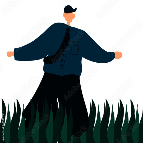 
Business concept, A businessman and plants isolated on white background.