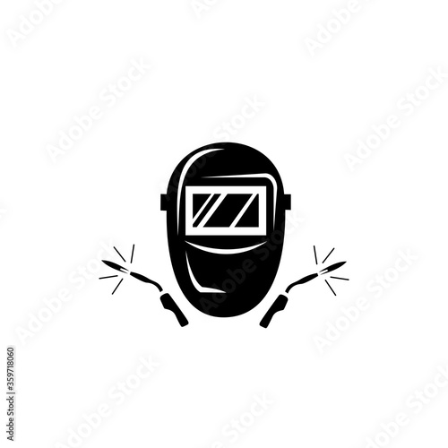 Welding mask icon, Welding work, Emblem design on white background.