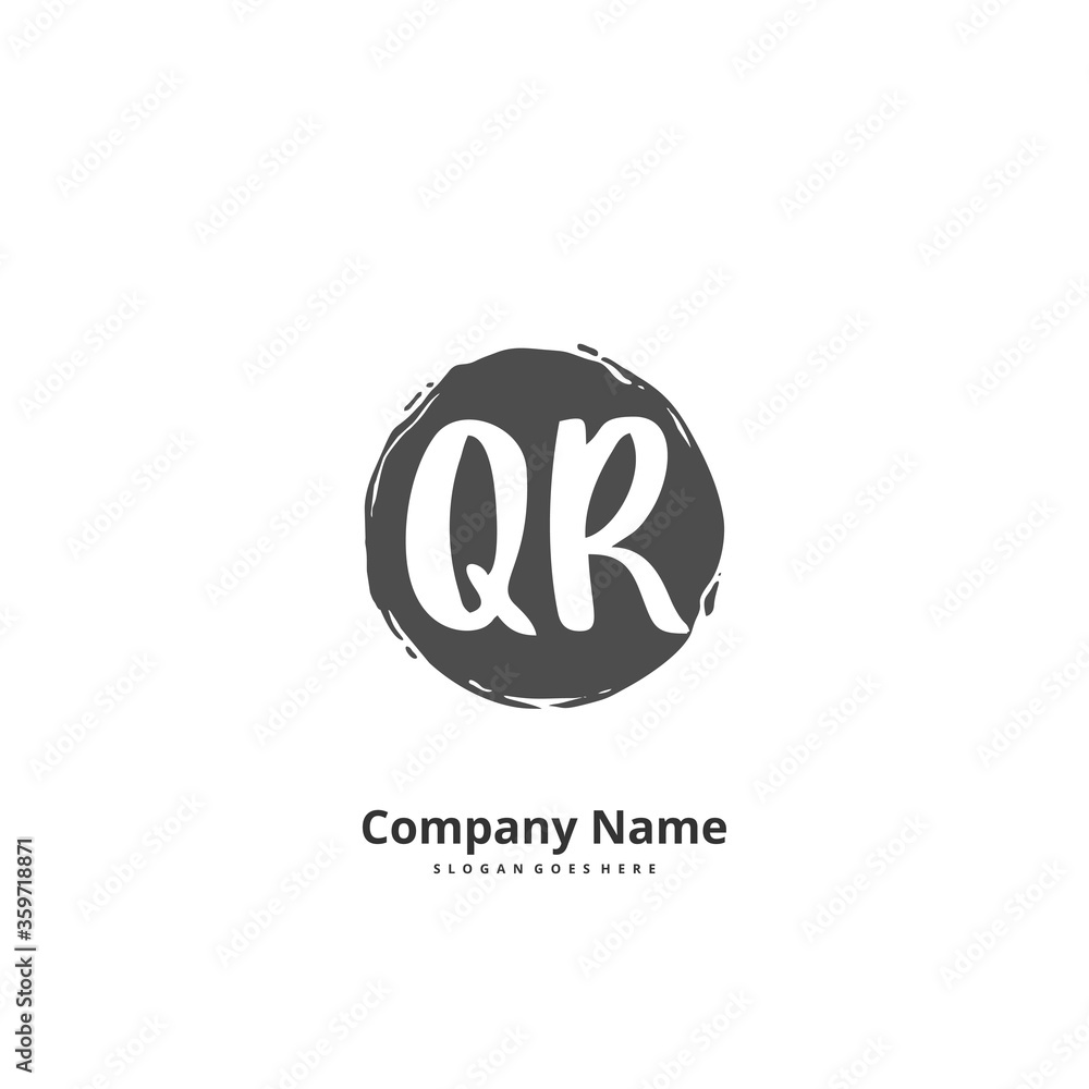 Q R QR Initial handwriting and signature logo design with circle. Beautiful design handwritten logo for fashion, team, wedding, luxury logo.