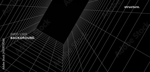 Structure space gray-black color background with white grid space line color surfaces. Cyber, technology, banners, covers, terrain, sci-fi, frames, and related background.