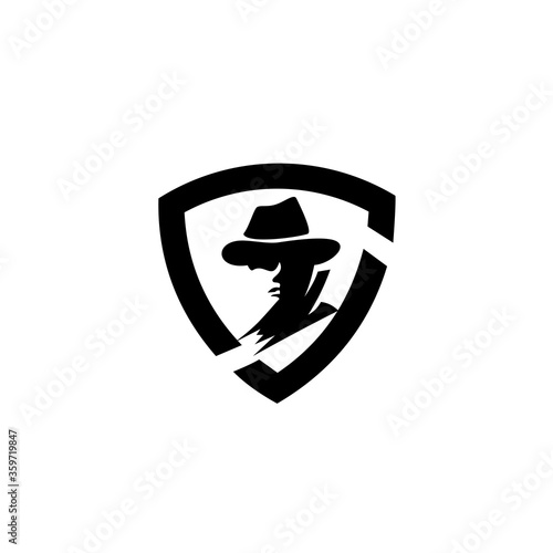 Hacker Icon, spy agent, Security shield. .Logo for buttons, websites, mobile apps and other design needs.