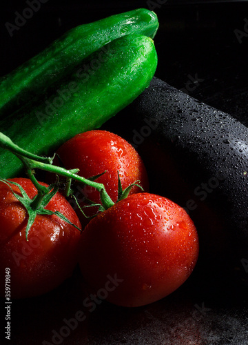 tomatoes and cucumber and eggplant(aubergine)