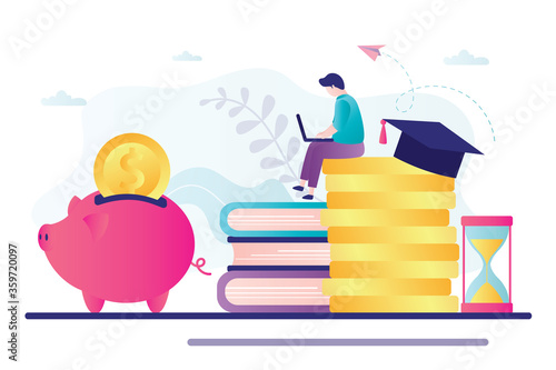 Business man studying on laptop. Male student invest in knowledge. Concept investment in education