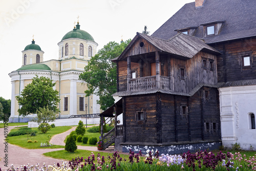 Novgorod-Seversky Monastery in the summer, church and wooden buildings. photo