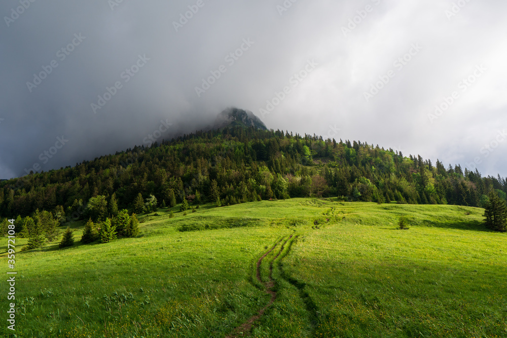 Big Rozsutec hill from Stoh, Little Fatra, Slovak republic. Springtime scene. Beauty in nature.