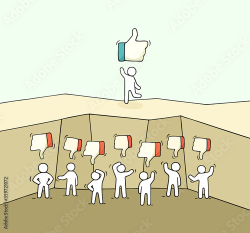 little people with like and dislike signs