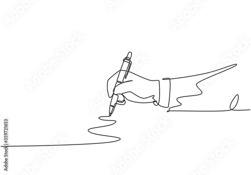 Single continuous line drawing of hand gesture drawn straight zig zag line. Write long zigzag streak with pen on notepad concept. Modern one line draw design vector graphic illustration photo