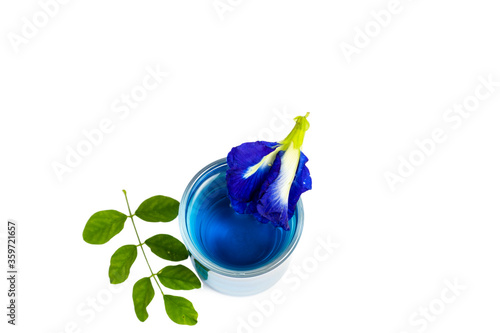 fresh butterfly pea flowers juice isolated on white background