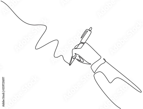 Single continuous line drawing of hand gesture draw straight diagonal line. Write long zigzag streak on white board concept. Trendy one line draw design vector graphic illustration
