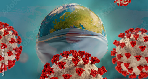 globe with mouth protection...