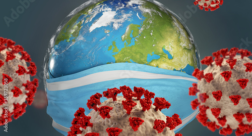 globe with mouth protection...