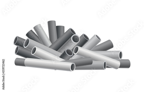 Heap building material. Heap of pipes, tube. Vector illustrations can be used for construction sites, works and industry metal