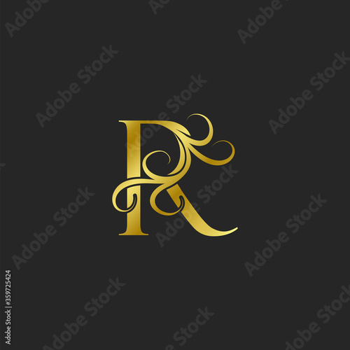 Golden R Letter Luxury logo icon. Ornate typographic vector design for decorative lettering