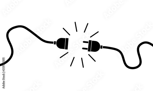 Electric plug, socket unplugged. 404 error, loss of connect. Vector on isolated white background. Eps 10.