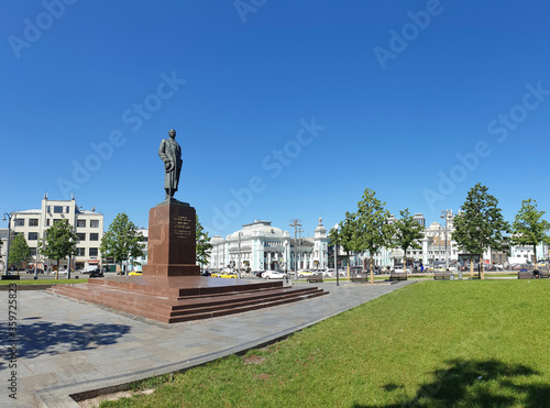 Russia, Moscow, June 22, 2020. Monument to Maxim Gorky on the square of the Belorussky railway station.