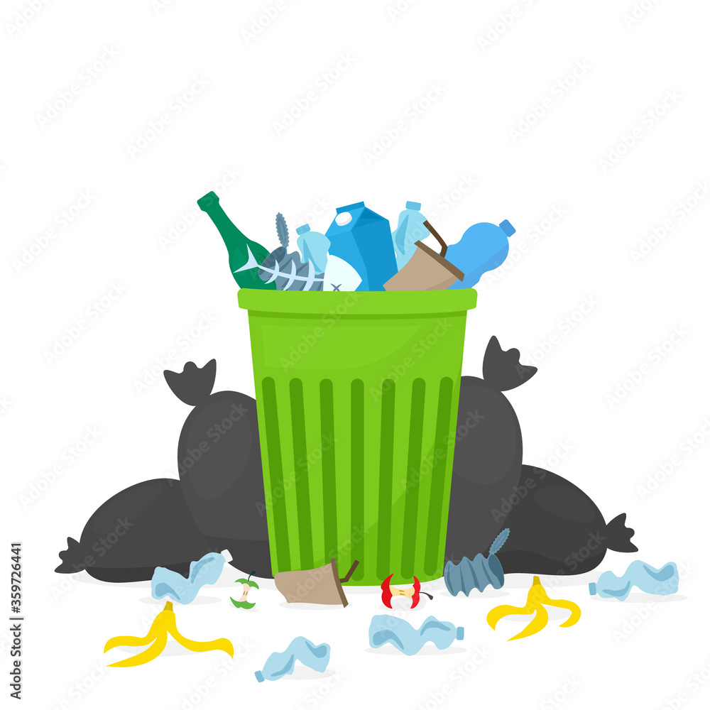 Vecteur Stock Overflowing garbage bin. Clipart image isolated on white background Adobe Stock