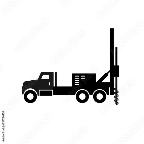 Borewell truck silhouette icon. Clipart image isolated on white background