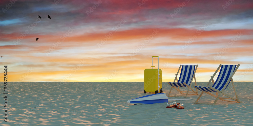 Naklejka premium Leerer tropischer Strand abends bei Sonnenuntergang