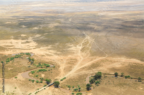 Aerial view of the Brown River in the Shompole conservancy area in the Great Rift Valley, near Lake Magadi, Kenya. photo