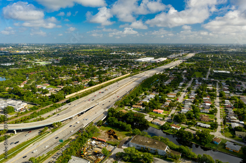 Aerial Fort Lauderdale residential neighborhood by highway I95