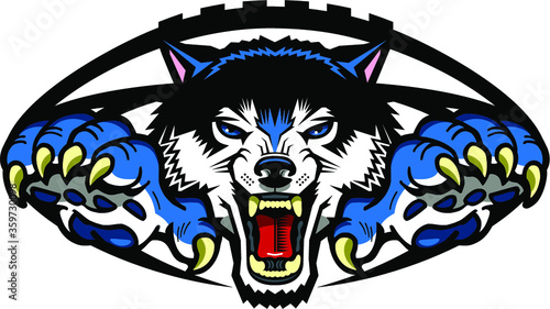 wolves football mascot inside ball for school, college or league